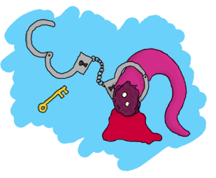 a squid's tentacle being cut off so it could free itself from a pair of handcuffs