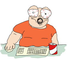 A fat guy at the computer
