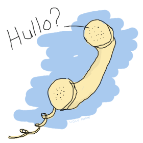 A telephone with someone on the other end saying 'Hullo'