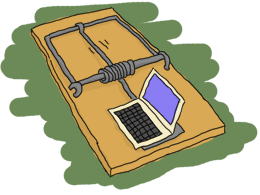A mouse trap with a beige laptop on top